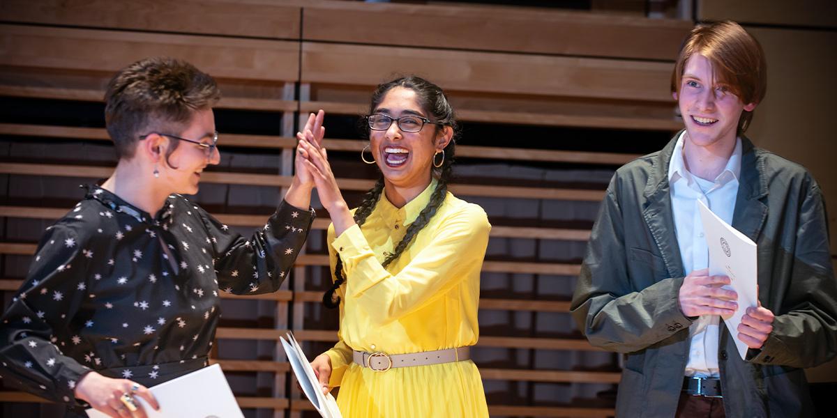 Bowdoin students celebrate the annual Honors Day celebration in Studzinski Hall.